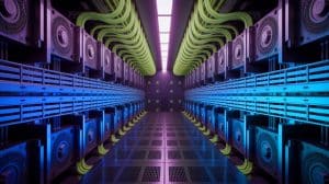 Illustration of the Aurora supercomputer at Argonne National Laboratory, highlighting its revolutionary exascale computing capabilities, generated by artificial intelligence.