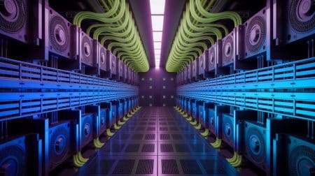Illustration of the Aurora supercomputer at Argonne National Laboratory, highlighting its revolutionary exascale computing capabilities, generated by artificial intelligence.