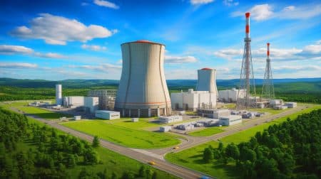Illustration of the U.S. Department of Energy's pilot program to expand domestic nuclear fuel production, generated by artificial intelligence.