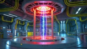 Illustration of the Infinity Two stellarator fusion reactor, showcasing its innovative design as an artificial illustration.