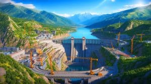 Illustration of the Motuo Dam project in Tibet, highlighting its scale and engineering challenges.
