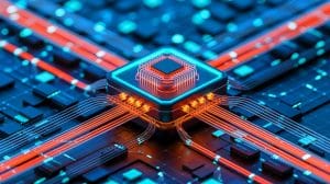Illustration of an advanced neuromorphic device processing visual information in real time, an artificial illustration.