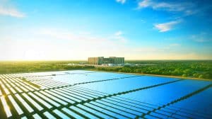 Illustration of the Clear Fork solar farm in Texas dedicated to powering Meta's data centers.