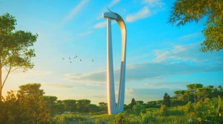 Illustration of bladeless wind turbines designed for enhanced energy efficiency and wildlife safety, generated by artificial intelligence.