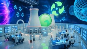 Illustration of Ontario Tech University's Brilliant Energy Institute advancing nuclear and clean energy research through global collaboration and innovation.