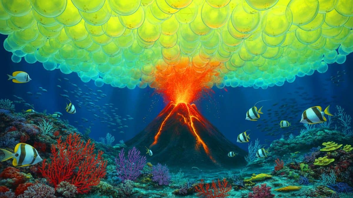 “These Eggs Could Endanger Us All”: Astonishing Underwater Volcano Unveils Thousands of Giant Living Eggs, Terrifying Marine Scientists Worldwide Illustration of an underwater volcano revealing thousands of giant Pacific white skate eggs, generated by artificial intelligence.