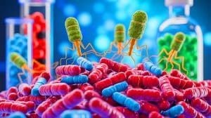 Illustration of phage therapy combating antimicrobial resistance, an artificial illustration.