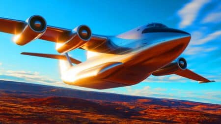 Illustration of the WindRunner aircraft, designed for heavy-lift aviation and sustainable energy transport, as an artificial illustration.