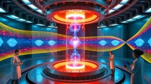 Illustration of a breakthrough in fusion reactor technology showcasing the accelerated development of stellarators, generated by artificial intelligence.