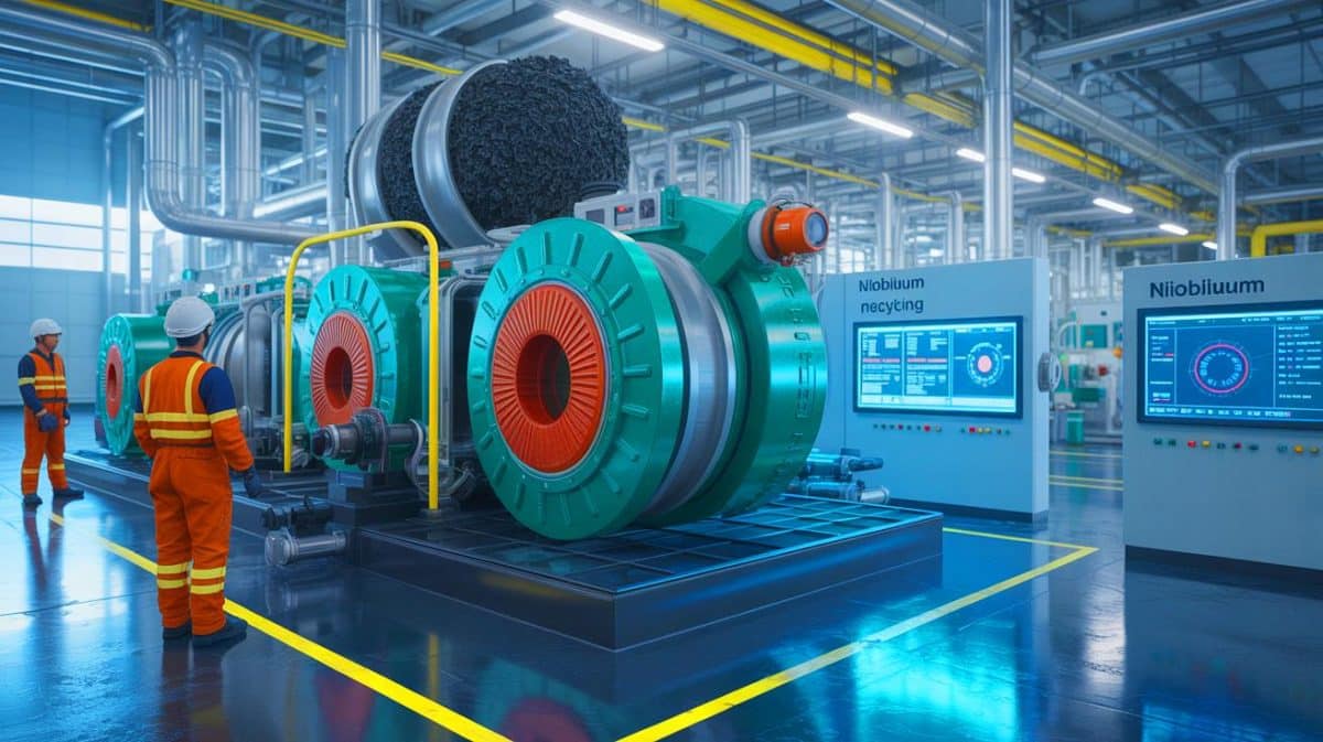 “This Magic Metal Could Save Our Planet”: Niobium-Based Carbon Recycling Revolutionizes Industry and Slashes Emissions by 20% Illustration of Niobium-based carbon recycling technology in industrial settings, generated by artificial intelligence.