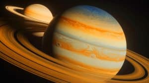 Illustration of Titan's atmosphere exhibiting mysterious gyroscopic motion, generated by artificial intelligence.
