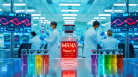 Illustration of NHS England's pioneering mRNA cancer vaccine trial for advanced head and neck cancer patients.