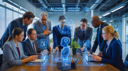 Illustration of the ACHILLES project facilitating AI compliance with the EU AI Act through innovative frameworks.