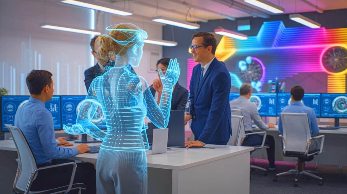 AI Takes Over: “I Was Replaced by My Own Clone” as Employees Face Unimaginable Job Losses in America Illustration of a digital clone representing an employee's expertise in a workplace setting.