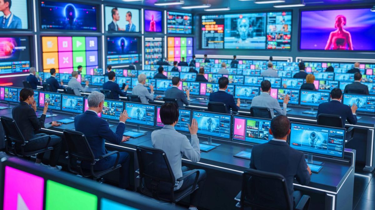AI’s $320B Revolution: “Chat With Dead Celebs” While the World Teeters on Destruction Illustration of AI-generated content challenging the boundaries between reality and fabrication.