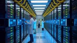 Illustration of the Aurora supercomputer at Argonne National Laboratory showcasing its advanced exascale computing capabilities.