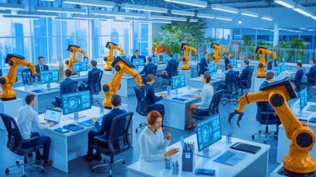 Illustration of artificial intelligence transforming the workforce in major corporations.