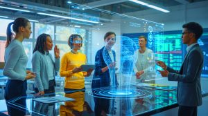 Illustration of the careful and responsible integration of artificial intelligence into daily life.