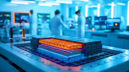 Illustration of a newly developed solid-oxide fuel cell operating efficiently at 300 degrees Celsius.