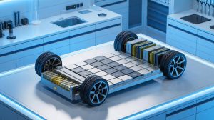 Illustration of the SCAPE project's modular power converter design for electric vehicles.