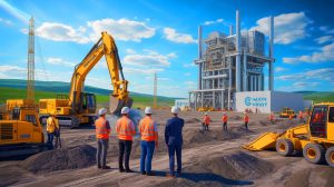 Illustration of the groundbreaking ceremony at Helion Energy's Orion site, the world’s first commercial fusion power plant.