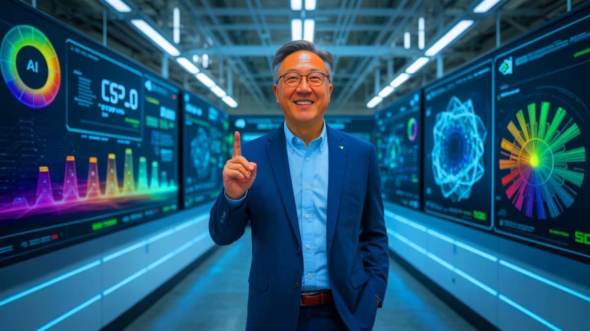 Nvidia CEO Declares “AI Will Outpace the Internet” in Creating Millionaires, Sparking Heated Debate Over the Future of Wealth in Just 5 Years Illustration of Nvidia CEO Jensen Huang discussing the transformative potential of artificial intelligence in generating wealth.