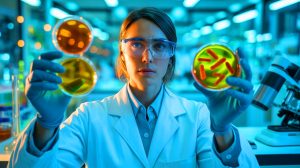 Illustration of the AMR Action Fund’s efforts to combat antimicrobial resistance through innovative antibiotic development.