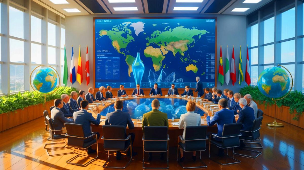 “UN’s Bold Move” Sparks Heated Debate as World Leaders Clash Over Global Plastic Pollution Crisis Negotiations Illustration of global leaders negotiating an international agreement on plastic pollution in Geneva.