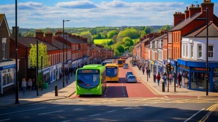 £104m Boost: This ‘Transformational Investment’ Promises to Revolutionize Local Transport and Transform UK Communities Illustration of a UK town benefiting from enhanced local transport infrastructure funded by a £104 million investment.