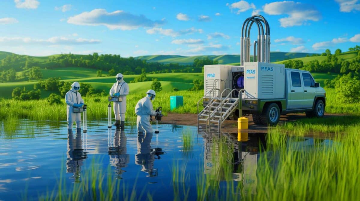 This New Device Reveals The Shocking Truth About Toxic Chemicals Lurking In Your Water And Health Dangers Illustration of a field-based PFAS detector used for rapid environmental testing.