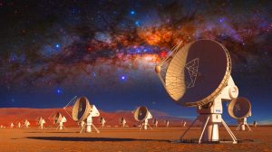Illustration of ALMA capturing protostellar outflows in the Milky Way's outer disk.