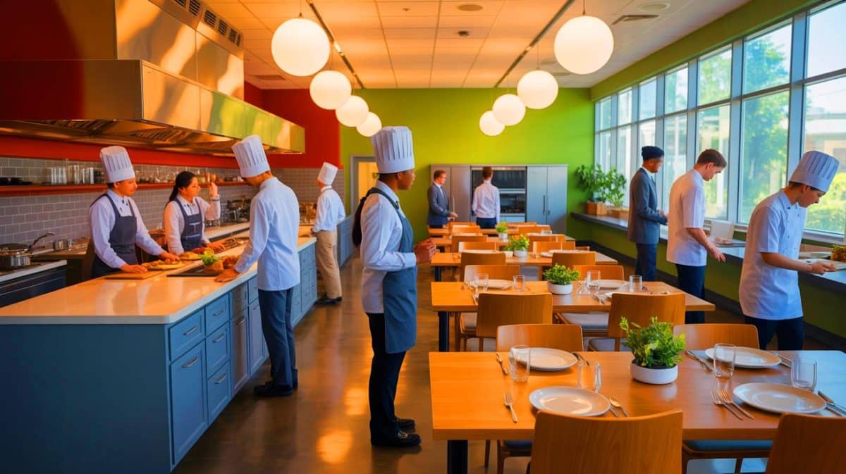 Hospitality Workforce Transformation: How Renewed Industry Practices are Reshaping Careers and Enhancing Employee Well-being Illustration of Centennial College students engaging in hands-on hospitality training and sustainable practices.